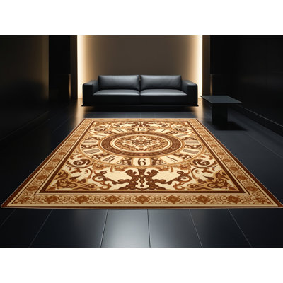 Tapis oriental brun et beige lavable à la machine