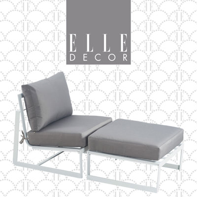 Fauteuil de jardin moderne Elle Decor Mirabelle 62'' D avec repose-pieds pour 1 personne, ensemble modulable pour terrasse avec structure en métal et coussins réversibles