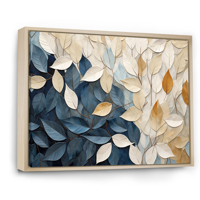 Collage de feuilles minimaliste beige et bleu - feuilles, décoration murale, Cadre naturel flottant