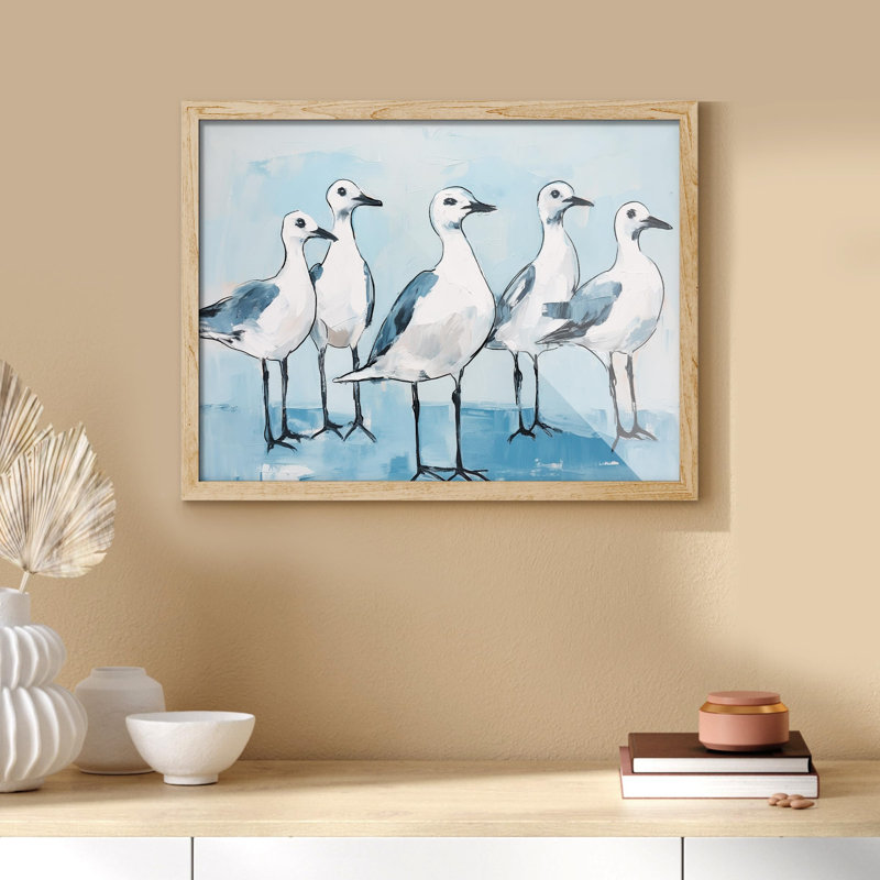 «Coastal Avian Elegance Serene Seagull Quintet Abstract Seaside Bird Illustration Modern Minimalist» sur papier, Naturel