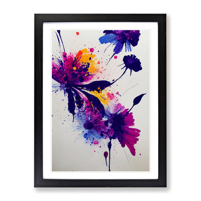 Paint Splat Flower No.2 Abstract - Single Picture Frame Print, 64cm H x 46cm W x 2cm D, Black Framed