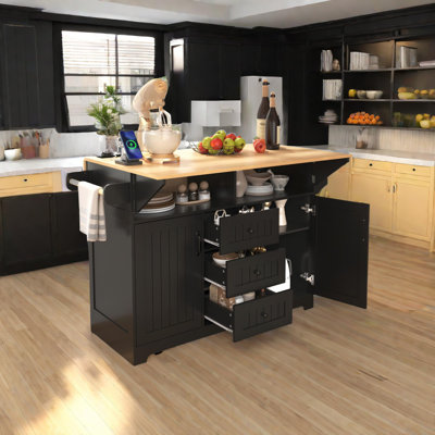 Caye Rolling Kitchen Cart with Manufactured Wood Top by Lark Manor