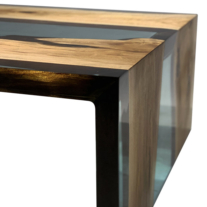 Coffee Table, Natural Wood/Aqua, 13.7" H x 39.4" L x 39.4" W