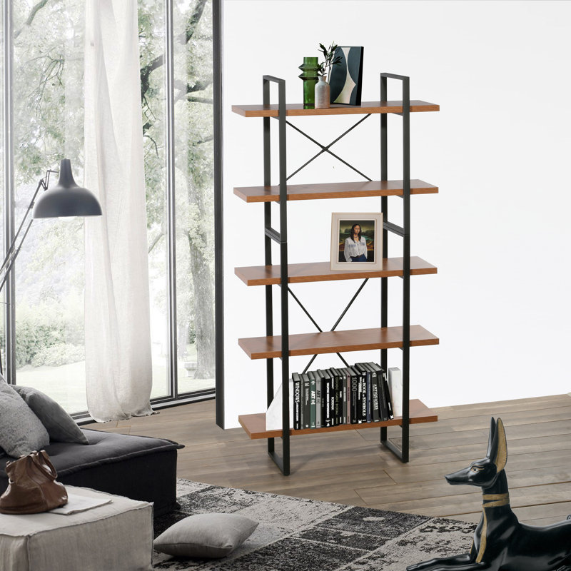 Etagere Bookcase, Gray, (5 Shelves) 71.06" H x 35" W x 12.52" D