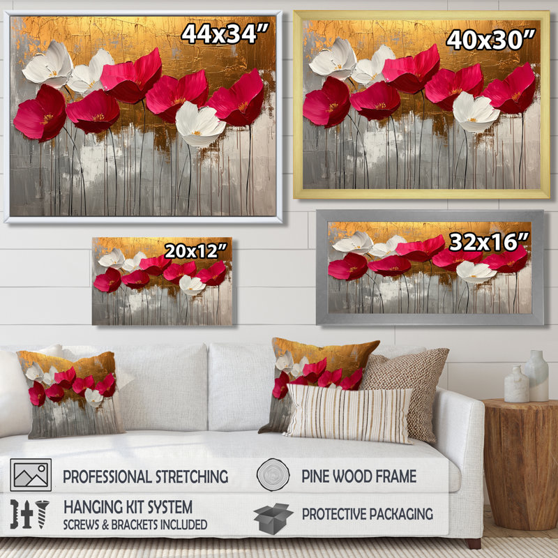 Fleurs de rose roses, horizon doré pur II - fleurs sauvages, Noir, noir, noir, noir, H 12 po x l 20 po, Cadre flottant