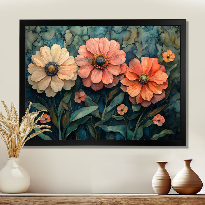 Ilaina Zinnias Summer Petals In The Breeze III - Zinnias Large, art mural, Reproduction encadrée d'une seule photo