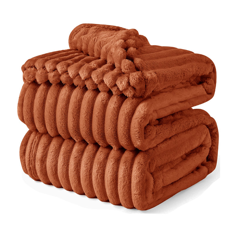 Hambree Luxury Jumbo Chunky Cord Fur Blanket, Orange