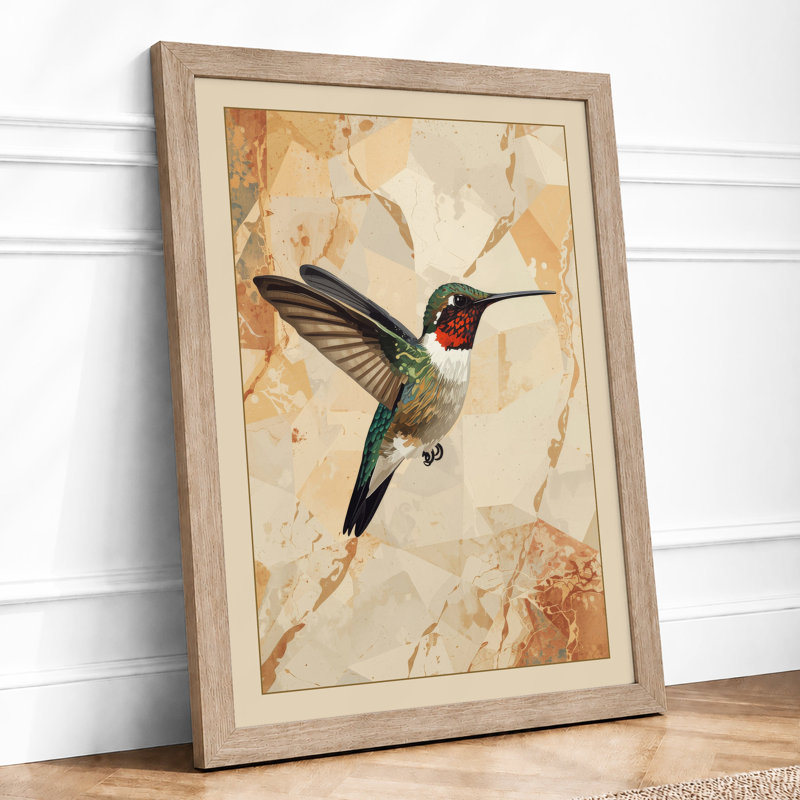 Hummingbird in Flight Botanical - Framed Print, A2 - 59.4 x 42.0 cm, Oak