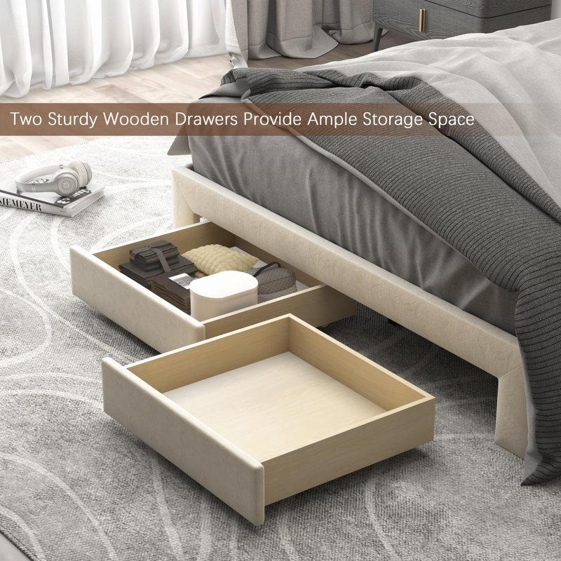Zoje Upholstered Platform Storage Bed, Cream