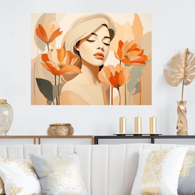 Portrait floral de femme de style Mid-Century IV - mode, art mural en métal MT133289