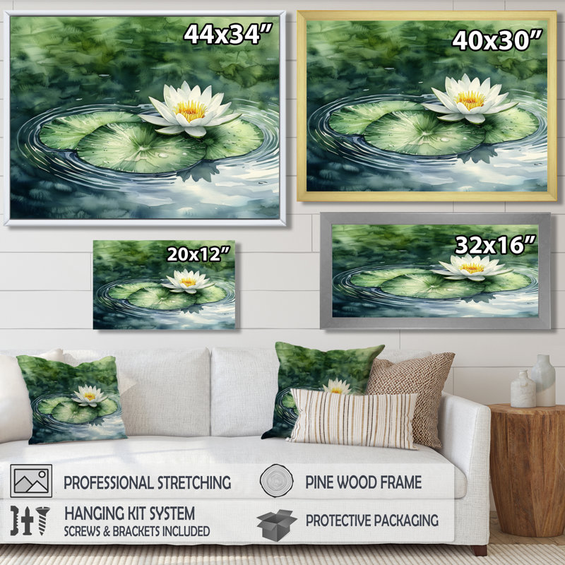 «Water Lotus Flower Tranquility At The Pond I», impressions sur toile de lotus, Reproduction d'une seule photo avec cadre