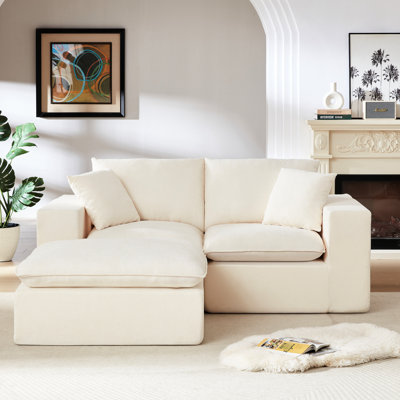 Chenille blanche moderne à 2 places, en forme de nuage, confortable pour s'asseoir, mousse et ressort, convient aux appartements en blanc, doux et confortable, rembourrage en éponge dense, décoration intérieure idéale