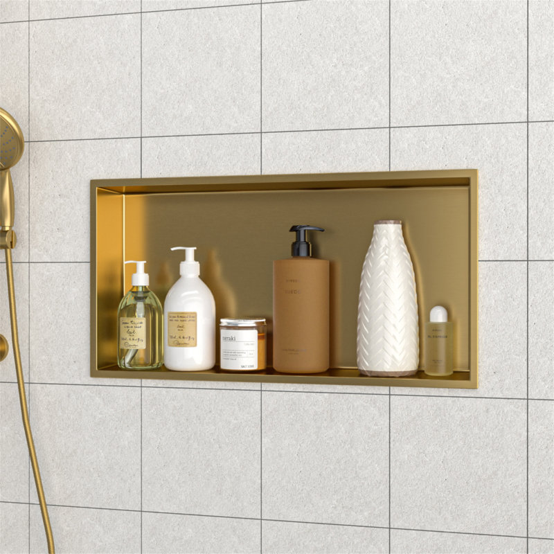 25" X 13" Stainless Steel Shower Niche, Gold, Gold, 13" H x 25" W x 3.94" D