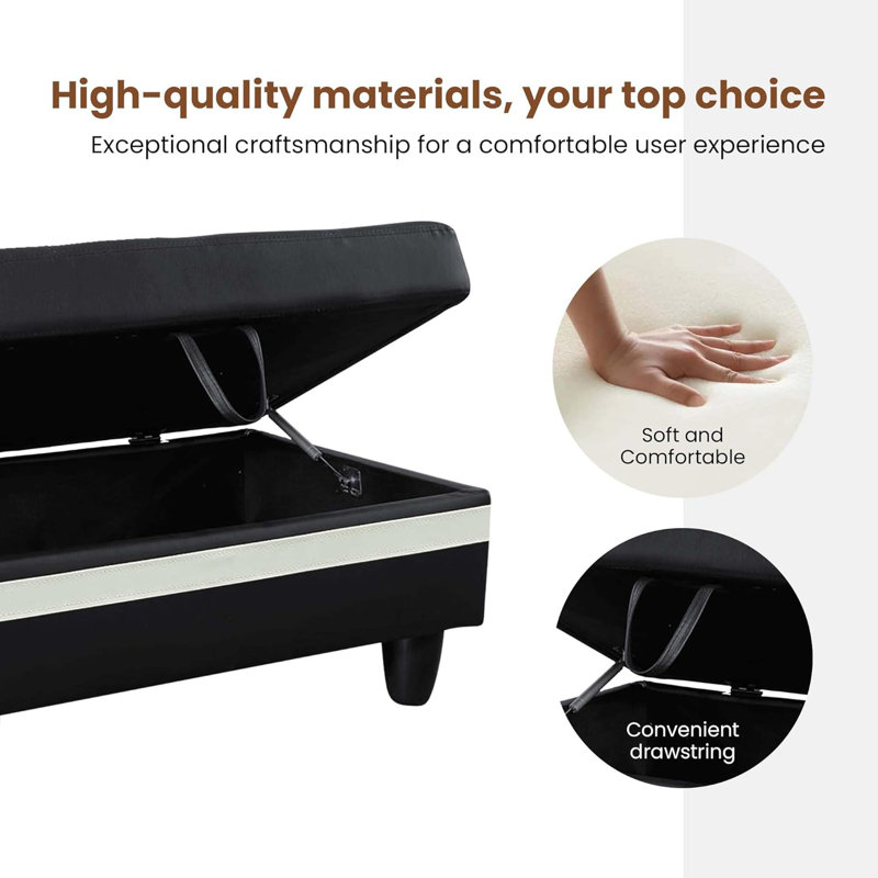 35'' Ottoman With Storage, White