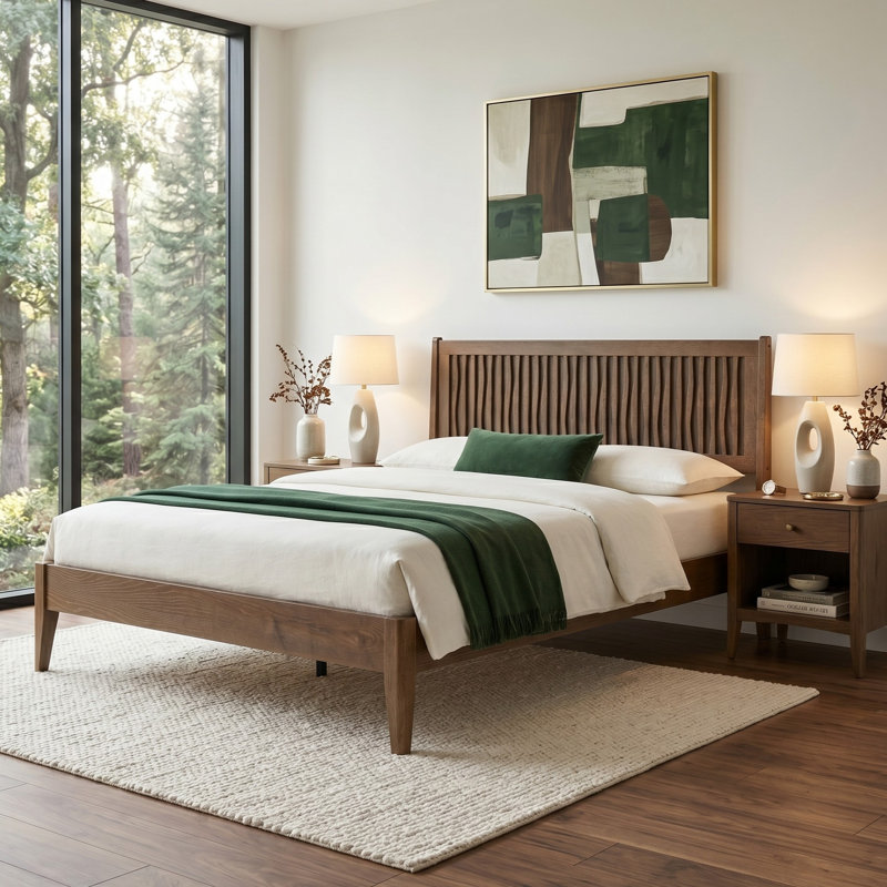 Queen Size Bed Frame with Headboard & Footboard Solid Wood Platform Bed, Metal Legs, 12 Sturdy Slatted Structure, No Box Spring Needed, Anti-Noise & Slip-Free, Easy Assembly, Barnwood Finish