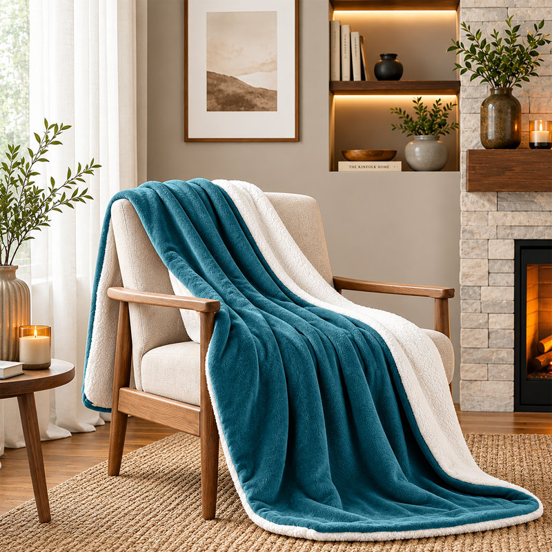 Sherpa Fleece Fur Thick Reversible Blanket Throw, 130cm x 150cm, Teal