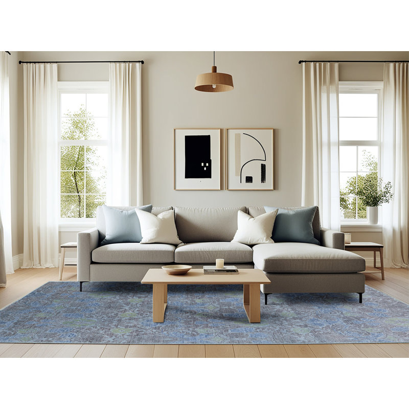 Tapis damassé bleu / gris Rowling, Rectangle 6 pi x 9 pi