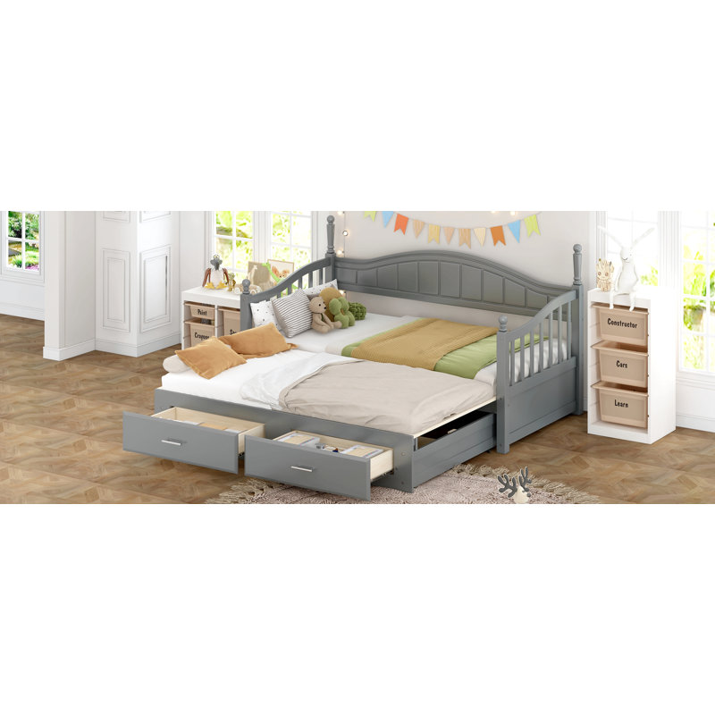 2 Drawers Daybed With Trundle, Gray