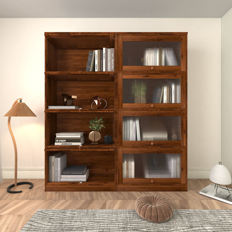 Contemporary Bookcase with Closed Back & Glass Doors, Floor-to-Ceiling Low Storage Cabinet for Office or Home, Dustproof Bookshelf