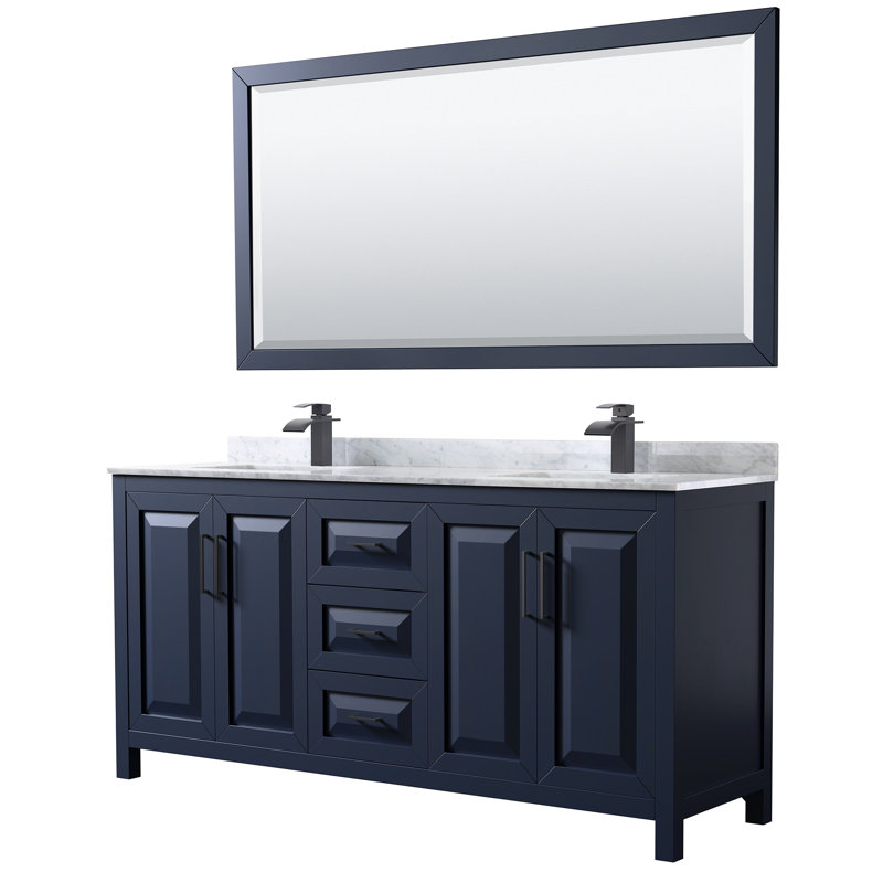 Daria 72'' W Double Vanity, Matte Black, Dark Blue, White Cultured Marble