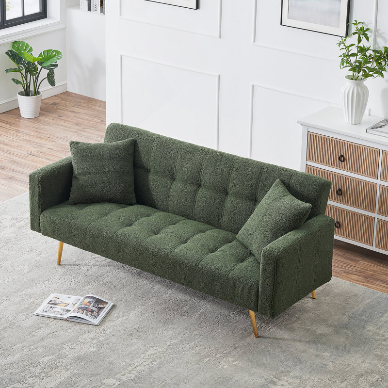 Modern Style 71.65‘’ Upholstered  Sleeper Sofa, Green Teddy