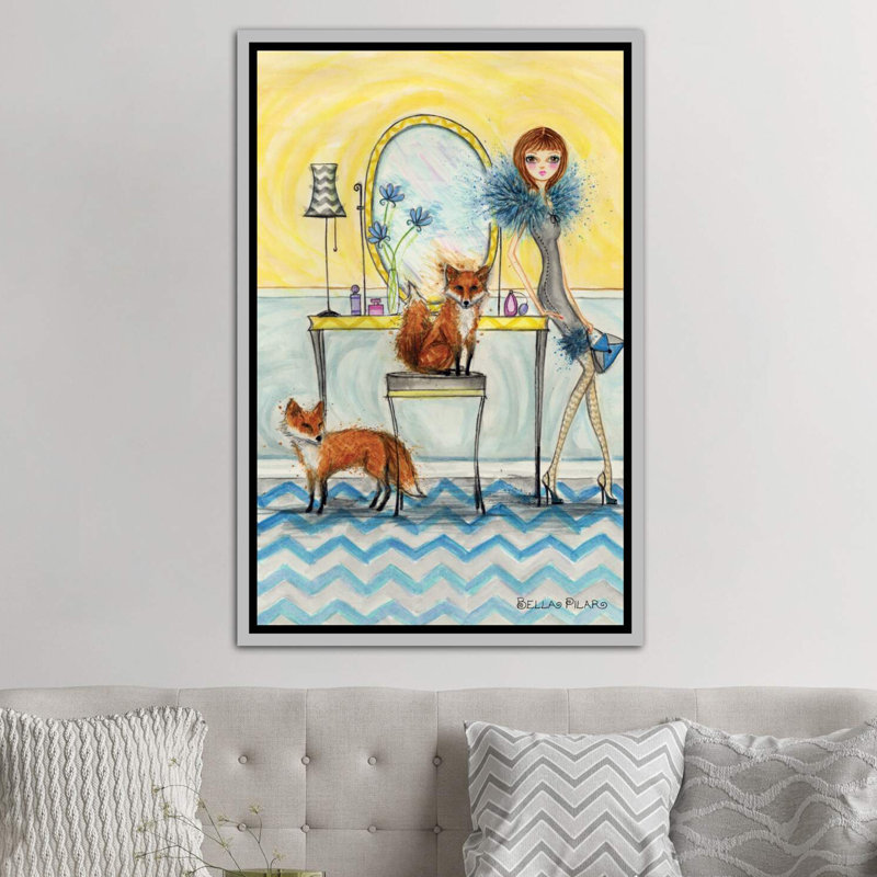 Art fiona et fox, H 60 po x l 40po x P 1,5 po, Toile avec cadre noir patiné