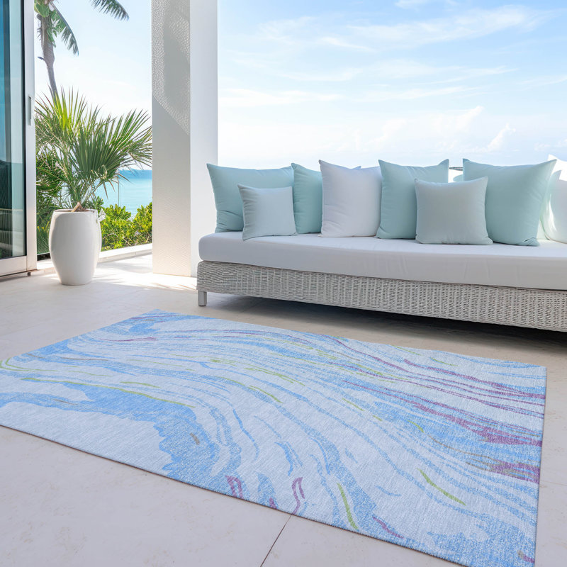 Sky Blue Synthetic Flat Woven Washable 10' x 14' Rug