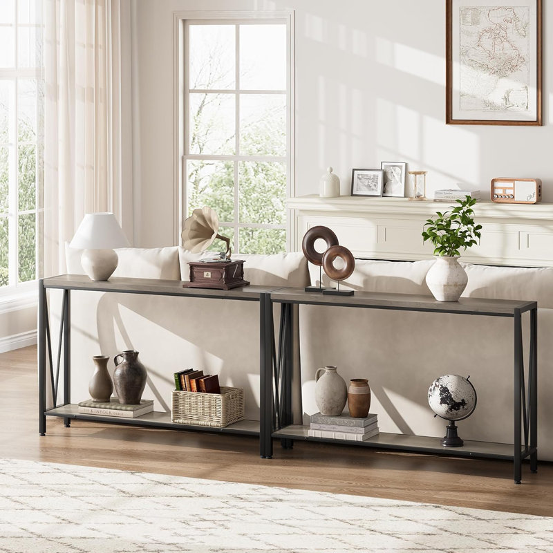 Geron Console Table, 2-Tier Entryway Table with Storage, 43" Narrow Sofa Table with V Design, Industrial Console Table for Entryway