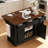 58" Farmhouse Rolling Kitchen Island with Drop Leaf and Charging Station