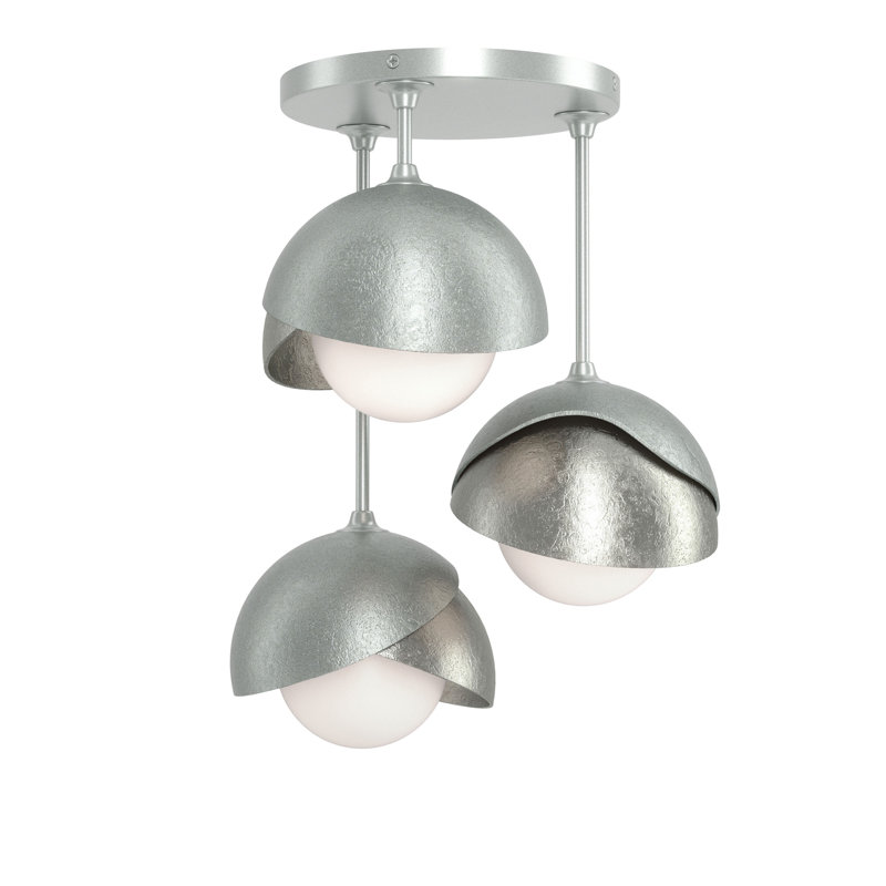 Brooklyn 3 - Light Double Shade Semi Flush Mount, Vintage Platinum, Sterling