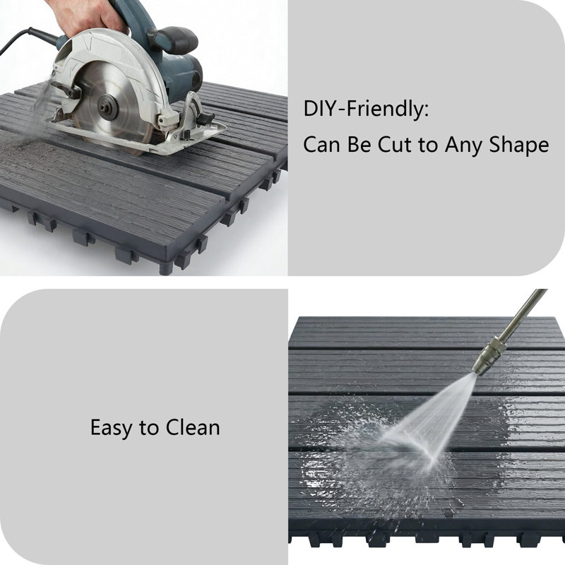 30.5cm L x 30.5cm W Plastic Interlocking Deck Deck Tile Kit, Grey