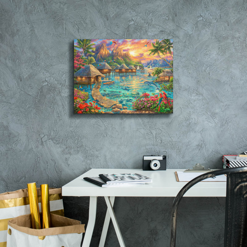 «Tropical Oasis» par Chuck Pinson, art mural sur toile, H 12 po x l 16 po x P 0,75 po
