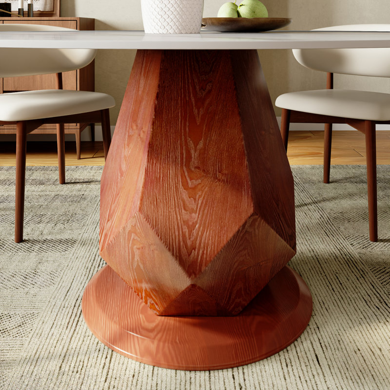 Mid-Century Modern Round Sintered Stone Dining Table Farmhouse Pedestal Kitchen Table For 4-8, 29.52"H x 59"L x 59"W