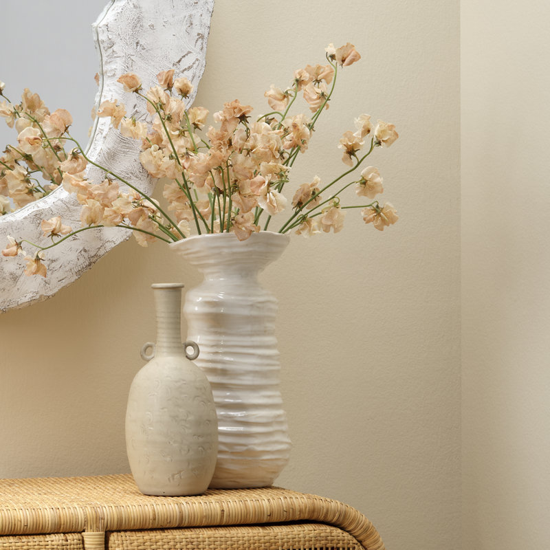Marine Handmade Ceramic Table Vase, Pearl Cream, 15.5" H x 7.25" W x 7.25" D