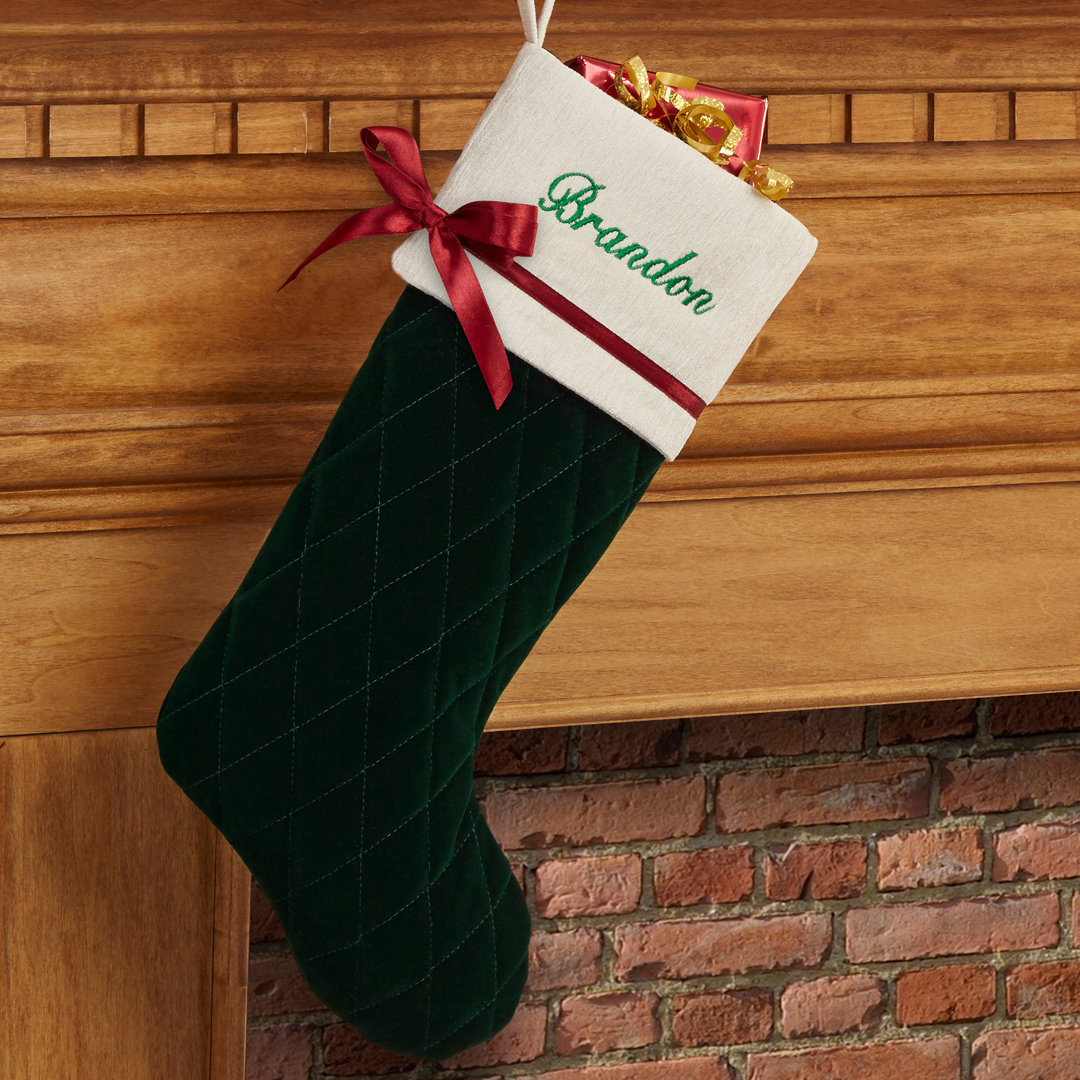 Winter Classic Personalized Quilted Stocking w/Bow- in Green Personalization Mall 