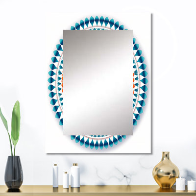 Exquis mandala en rétro bleu et orange - miroir mural boho mandala, miroir décoratif traditionnel, impression d'art en métal