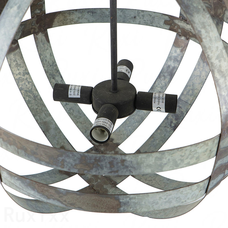 Lustre - luminaire suspendu galvanisé 4 lumières, chaîne réglable