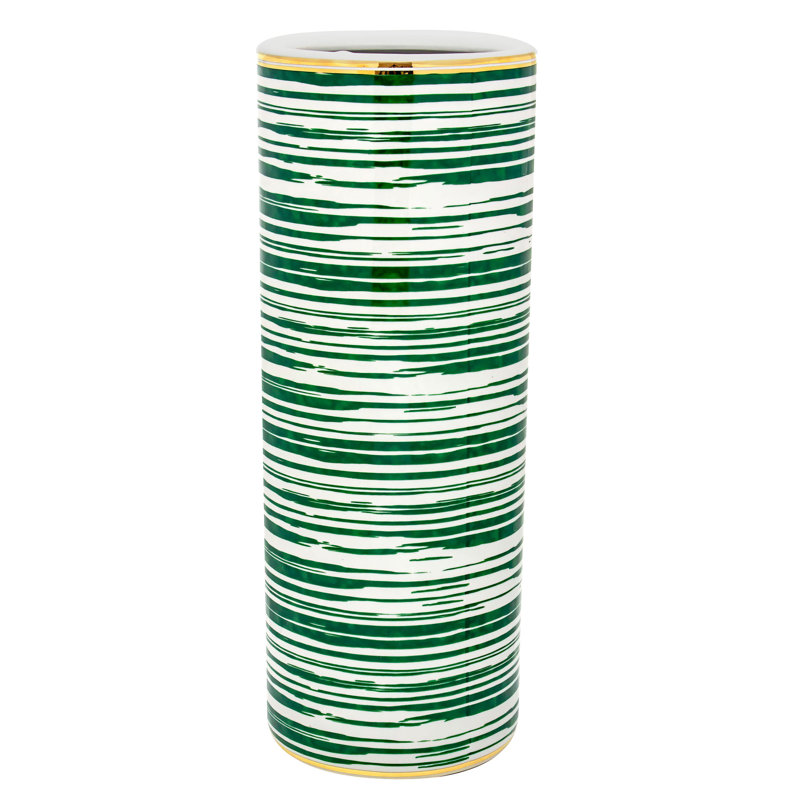 24" Abstract Green & Gold Umbrella Stand, Green/White