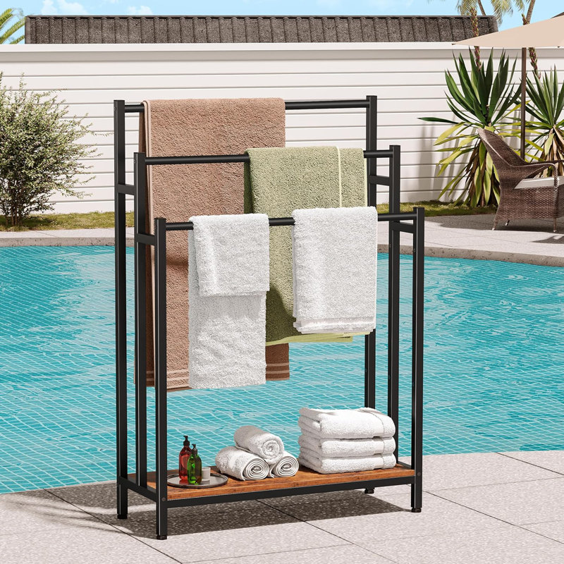 Très grand support à serviettes autoportant 46 po pour salle de bain, échelle 3 niveaux