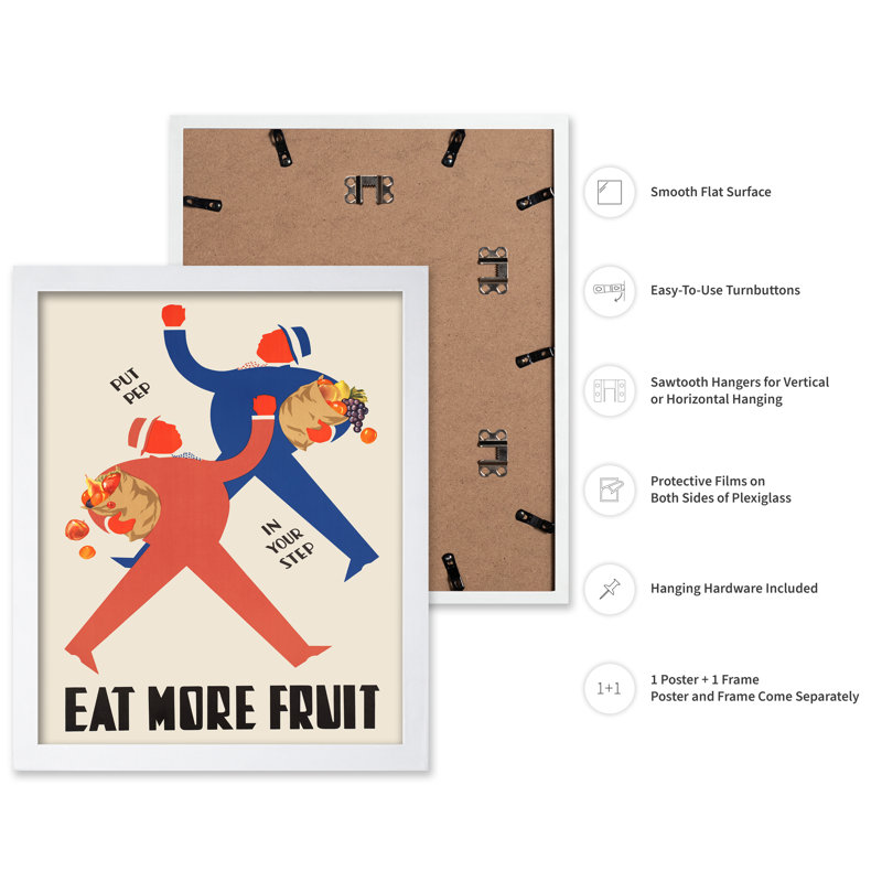 Eat More Fruit No1, Affiche, H 24 po x l 32 po, Encadrement blanc