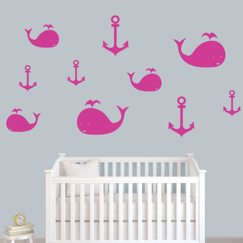 Adhésif décoratif baleines et ancres, Rose vif