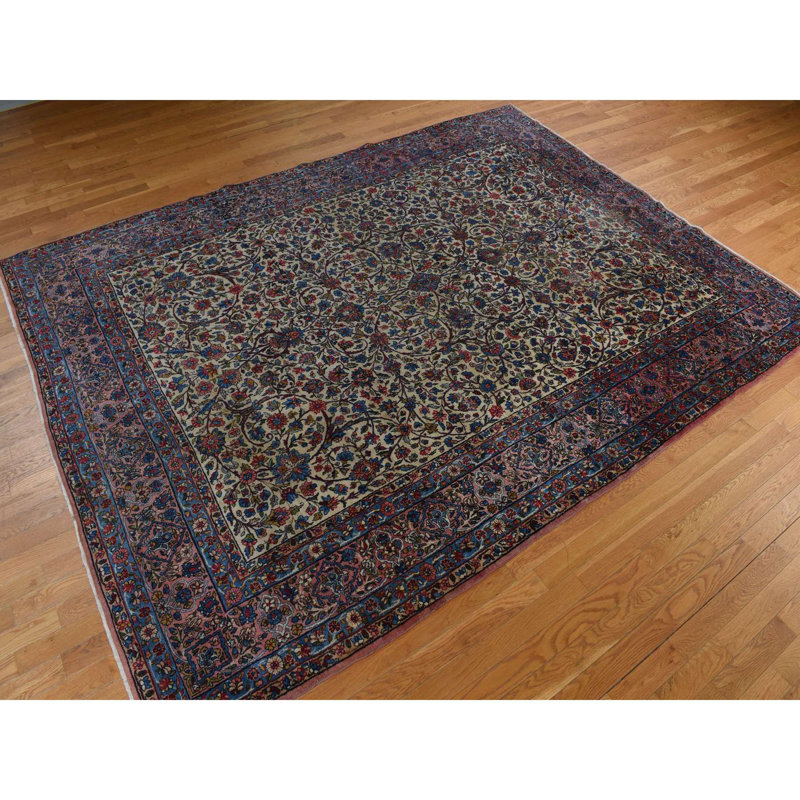 Tapis 100% laine noué à la main 8 pi 9 po x 11 pi 5 po jaune Kerman