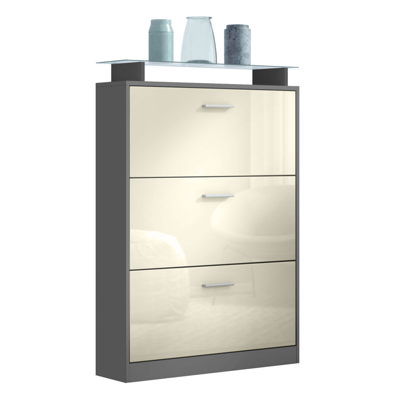24 Pair Shoe Storage Cabinet, Anthracite and cream