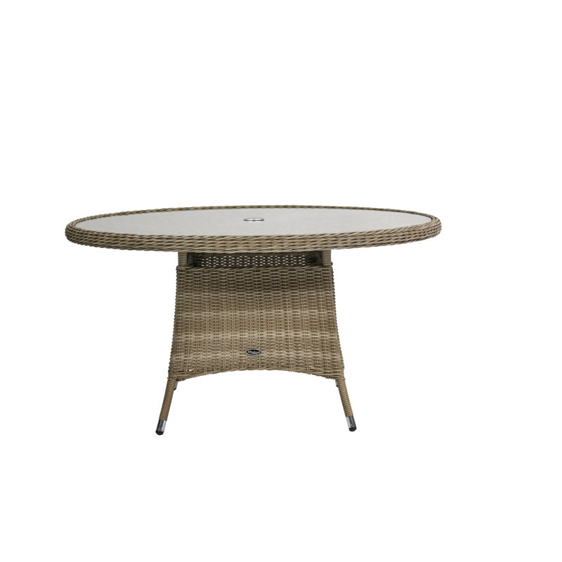 Wentworth Round Glass Outdoor with Umbrella Hole Dining Table, H74 x W140 x L140cm