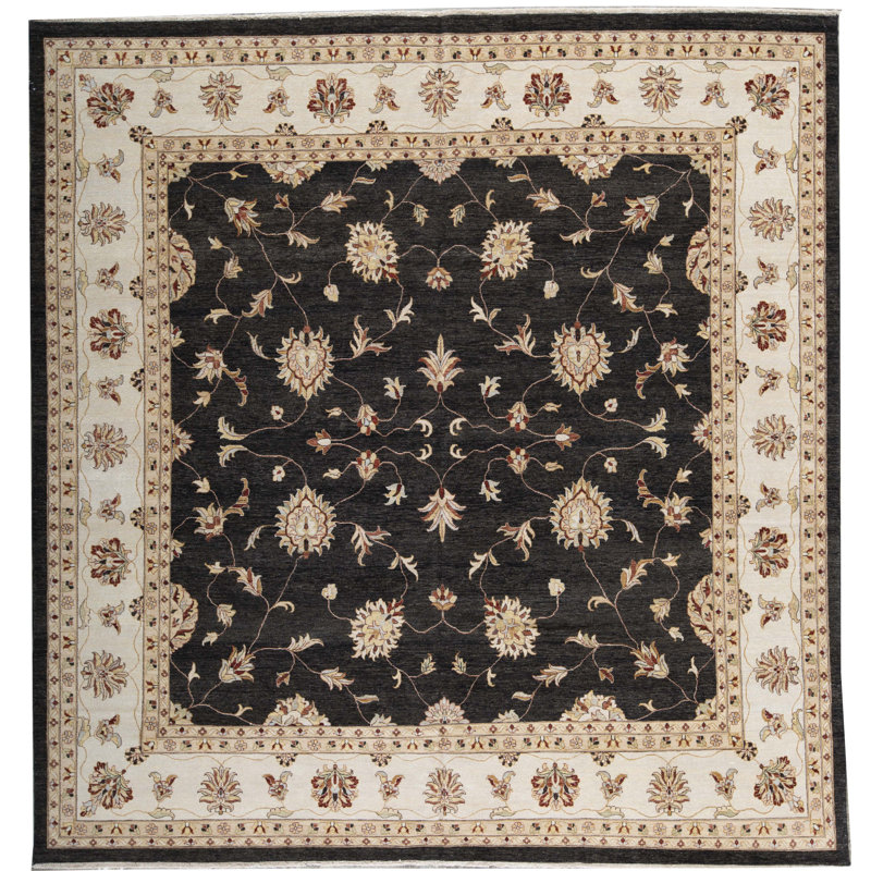 Tapis noir et beige noué à la main de haute qualité