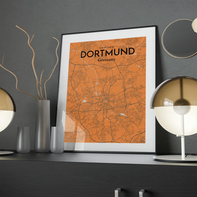Dortmund City Map in Orange 1 Piece Wall Art