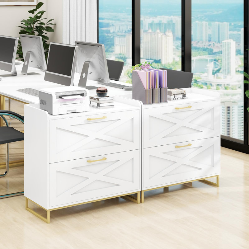 Lateral File Cabinet With Charging Station, White