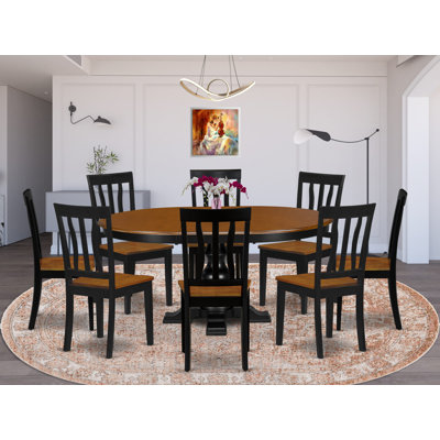 L'ensemble de salle à manger moderne de 9 pièces de la collection AE436D01D621416D849057BA5DEB4FAB comprend une table de salle à manger avec plateau en cerisier et 8 chaises de style Mid-Century avec dossier à lattes - noir