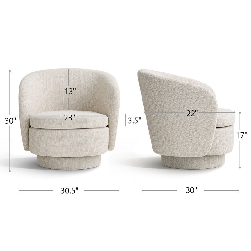 360-degree Tweed Swivel Barrel Accent Chair, Oatmeal