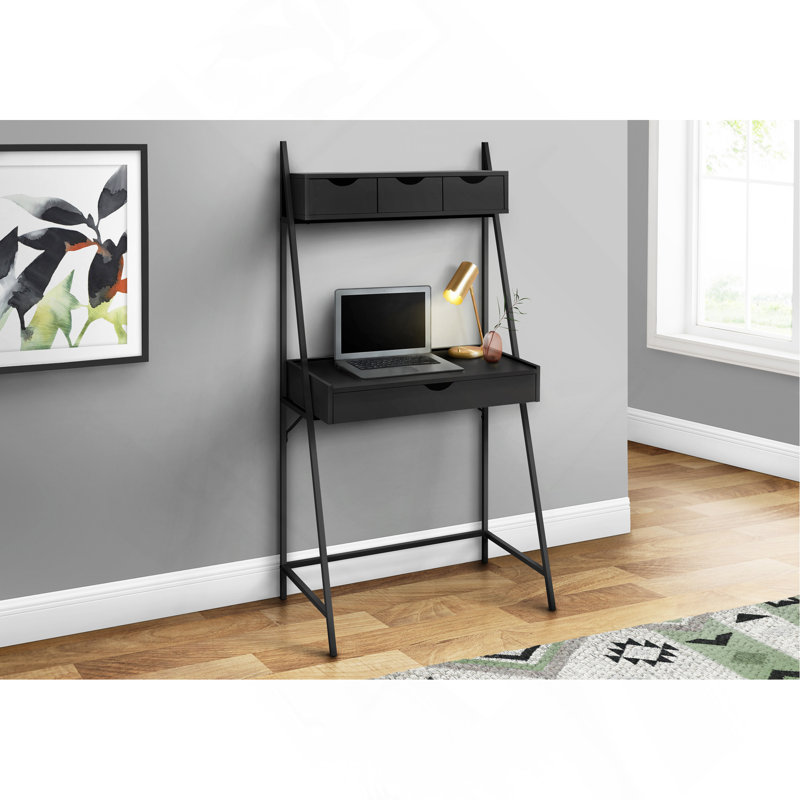 Bureau d'ordinateur, bureau personnel, ordinateur portable, incliné, tiroirs de rangement, L 32 po, bureau, stratifié noir, métal noir, contemporain